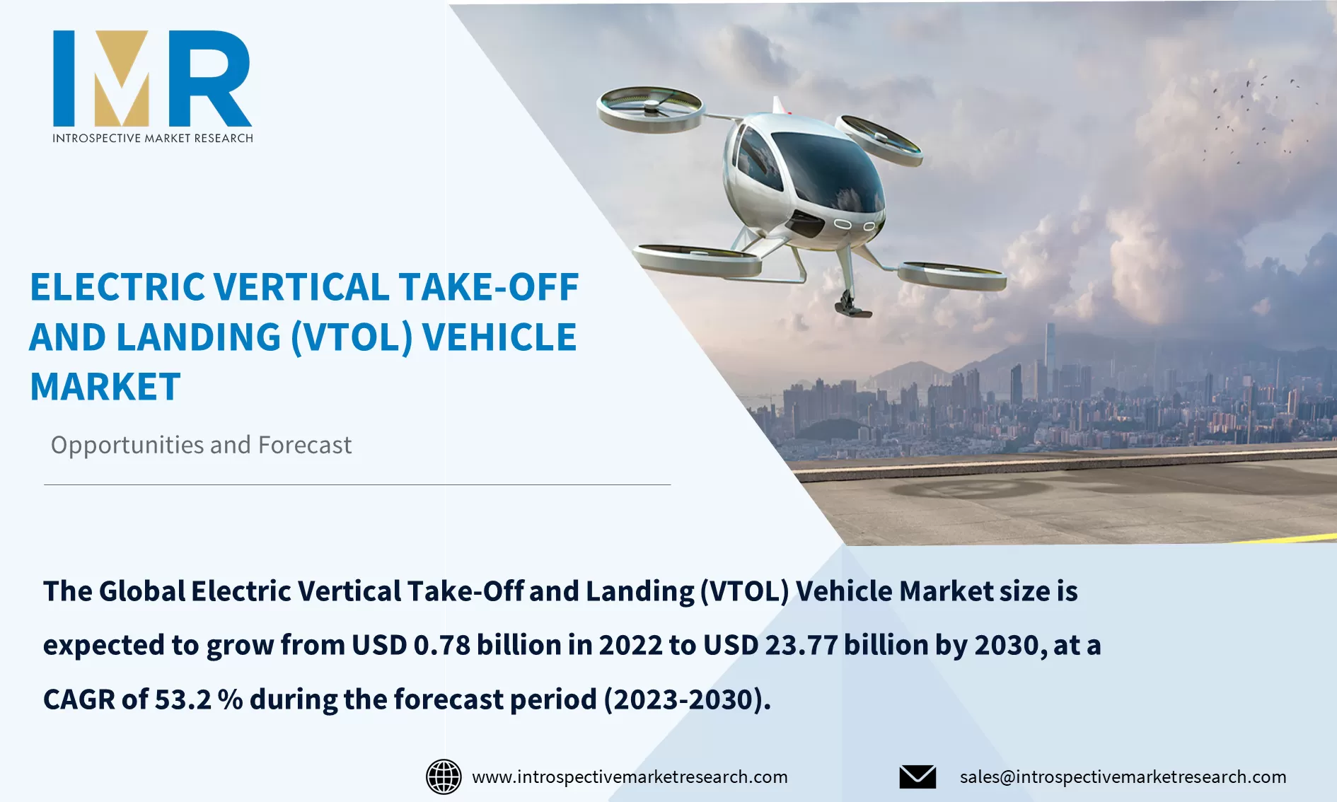 Electric Vertical Take-Off and Landing (VTOL) Vehicle Market To Reach USD  63.65 Billion by Year 203